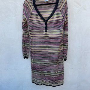 Missoni Light Knit Mini Dress Sz 10 Multi-colored Deep V-neck Long Sleeve
